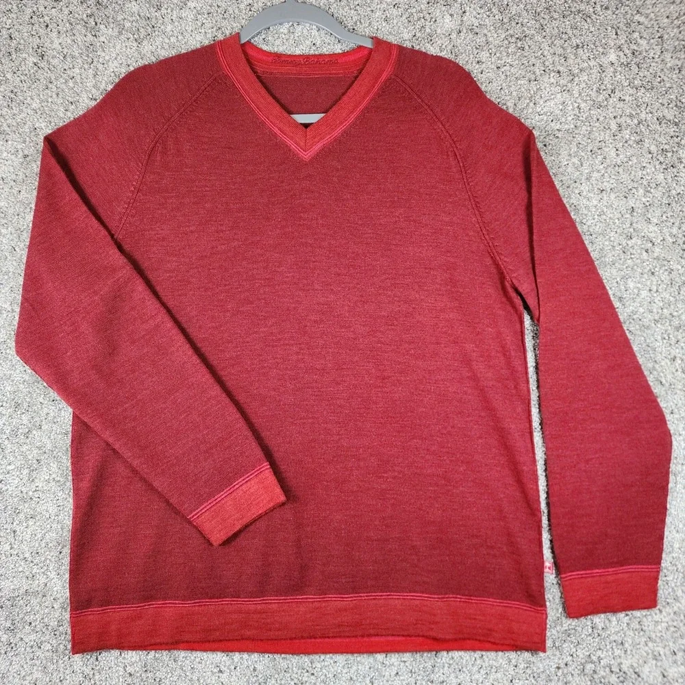 Tommy Bahama Sweater Mens Small V-Neck Extrafine Merino Wool Red Excellent